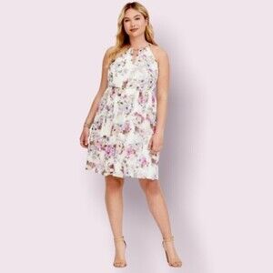 Torrid Floral Bird Print Midi Dress Ivory High Neck Flowy Chiffon Womens Size 1